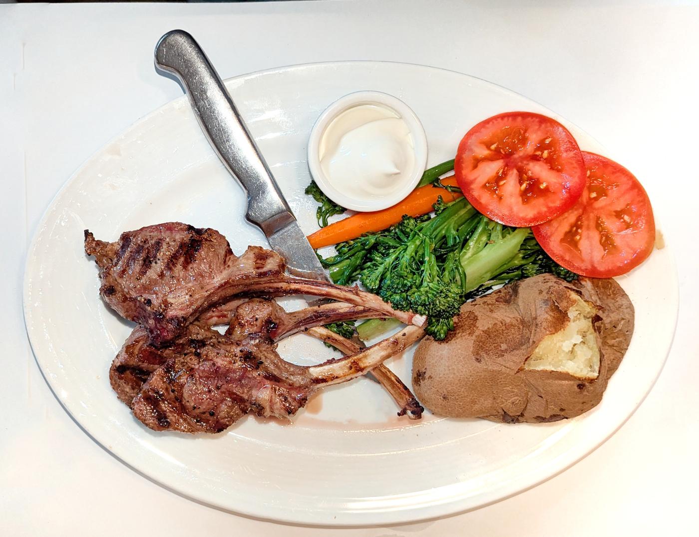 Lamb chops, baked potato, and vegetables - San Francisco, CA